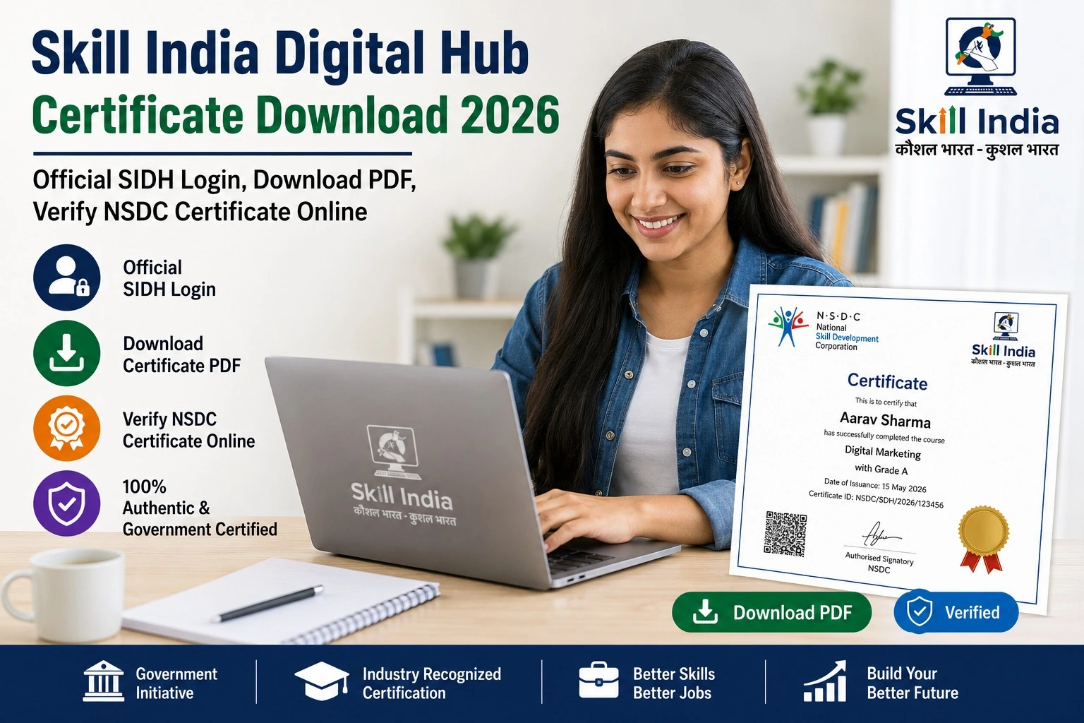 Skill India Digital Hub Certificate Download 2026: Official SIDH Login, Download PDF & Verify NSDC Certificate Online